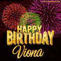 Wishing You A Happy Birthday, Viona! Best fireworks GIF animated greeting card.