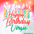 Happy Birthday GIF for Virgie with Birthday Cake and Lit Candles