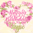 Pink rose heart shaped bouquet - Happy Birthday Card for Virgie