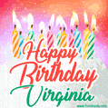 Happy Birthday GIF for Virginia with Birthday Cake and Lit Candles