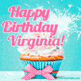 Happy Birthday Virginia! Elegang Sparkling Cupcake GIF Image.