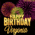 Wishing You A Happy Birthday, Virginia! Best fireworks GIF animated greeting card.