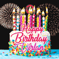 Amazing Animated GIF Image for Virlan with Birthday Cake and Fireworks