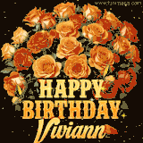 Animated bouquet of orange roses with moving butterfles and golden 'Happy Birthday Viviann' text, surrounded by sparkling accents and a dark backdrop for a luxurious feel.