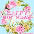 Beautiful Birthday Flowers Card for Walborg with Glitter Animated Butterflies