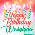 Happy Birthday GIF for Wasylyna with Birthday Cake and Lit Candles