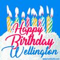 Happy Birthday GIF for Wellington with Birthday Cake and Lit Candles
