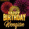 Wishing You A Happy Birthday, Wenqian! Best fireworks GIF animated greeting card.