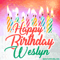 Happy Birthday GIF for Weslyn with Birthday Cake and Lit Candles