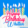 Happy Birthday GIF for Whitten with Birthday Cake and Lit Candles