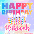 Animated Happy Birthday Cake with Name Wikimak and Burning Candles