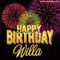 Wishing You A Happy Birthday, Willa! Best fireworks GIF animated greeting card.