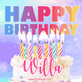 Animated Happy Birthday Cake with Name Willa and Burning Candles