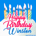 Happy Birthday GIF for Winston with Birthday Cake and Lit Candles