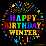 Personalized greeting card with name, colorful text that says 'Happy Birthday Winter' surrounded by animated fireworks and multicolor stars