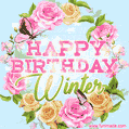 Beautiful Birthday Flowers Card for Winter with Animated Butterflies