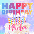 Animated Happy Birthday Cake with Name Winter and Burning Candles