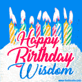 Happy Birthday GIF for Wisdom with Birthday Cake and Lit Candles