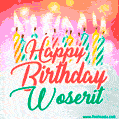 Happy Birthday GIF for Woserit with Birthday Cake and Lit Candles