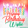 Happy Birthday GIF for Wylie with Birthday Cake and Lit Candles