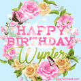 Beautiful Birthday Flowers Card for Wynter with Animated Butterflies