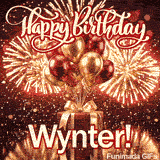 Festive digital animation with gold fireworks and balloon bouquets designed for Wynters birthday.