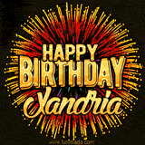 Golden 'Happy Birthday Xandria' text accompanied by animated rainbow fireworks for a festive animated greeting.