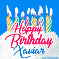 Happy Birthday GIF for Xaviar with Birthday Cake and Lit Candles