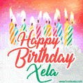 Happy Birthday GIF for Xela with Birthday Cake and Lit Candles