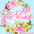 Beautiful Birthday Flowers Card for Xiao with Glitter Animated Butterflies