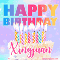 Animated Happy Birthday Cake with Name Xingjuan and Burning Candles