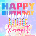 Animated Happy Birthday Cake with Name Xocoyotl and Burning Candles