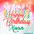 Happy Birthday GIF for Xuan with Birthday Cake and Lit Candles