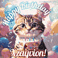 Happy birthday gif for Xzayvion with cat and cake