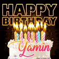 Yamin - Animated Happy Birthday Cake GIF for WhatsApp