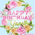 Beautiful Birthday Flowers Card for Yaneth with Animated Butterflies
