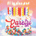 Personalized for Yaretzi elegant birthday cake adorned with rainbow sprinkles, colorful candles and glitter