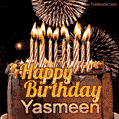 Chocolate Happy Birthday Cake for Yasmeen (GIF)