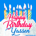 Happy Birthday GIF for Yassen with Birthday Cake and Lit Candles