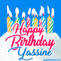 Happy Birthday GIF for Yassine with Birthday Cake and Lit Candles
