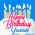 Happy Birthday GIF for Yazan with Birthday Cake and Lit Candles