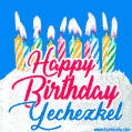 Happy Birthday GIF for Yechezkel with Birthday Cake and Lit Candles