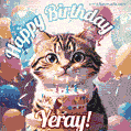 Happy birthday gif for Yeray with cat and cake