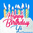 Happy Birthday GIF for Yi with Birthday Cake and Lit Candles