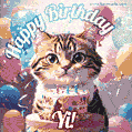 Happy birthday gif for Yi with cat and cake