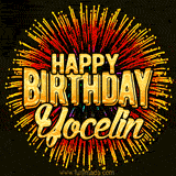 Golden 'Happy Birthday Yocelin' text accompanied by animated rainbow fireworks for a festive animated greeting.