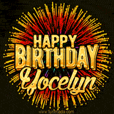 Golden 'Happy Birthday Yocelyn' text accompanied by animated rainbow fireworks for a festive animated greeting.