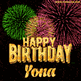 Wishing You A Happy Birthday, Yona! Best fireworks GIF animated greeting card.