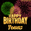 Wishing You A Happy Birthday, Yonas! Best fireworks GIF animated greeting card.