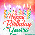 Happy Birthday GIF for Yousra with Birthday Cake and Lit Candles
